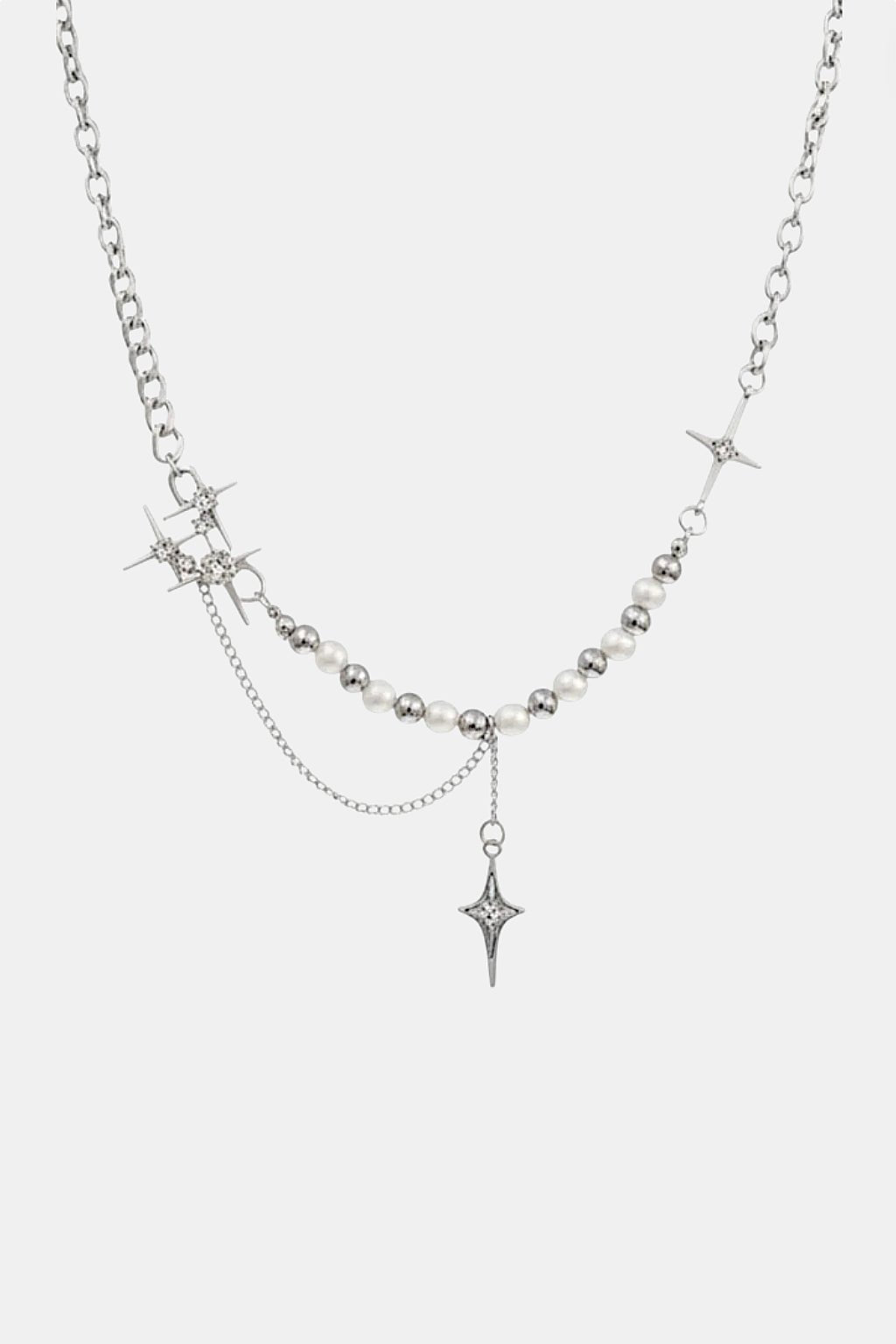 Collier pendentif croix gothique en acier et perles grenat, dark Collier pendentif croix gothique en acier et perles grenat, dark