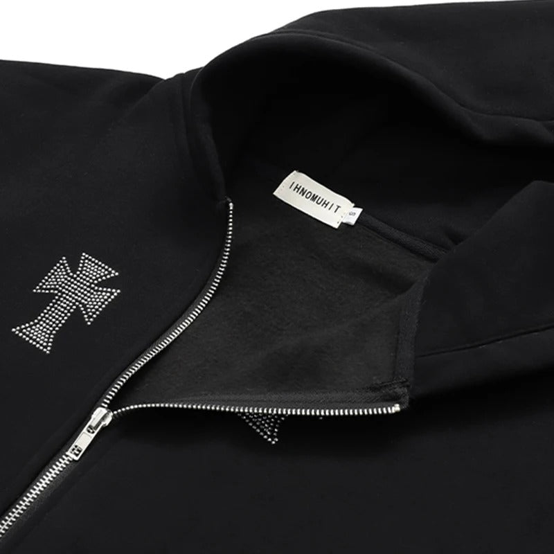 Rhinestone cross sweatshirt | Y2K Streetwear | y2k streetwear