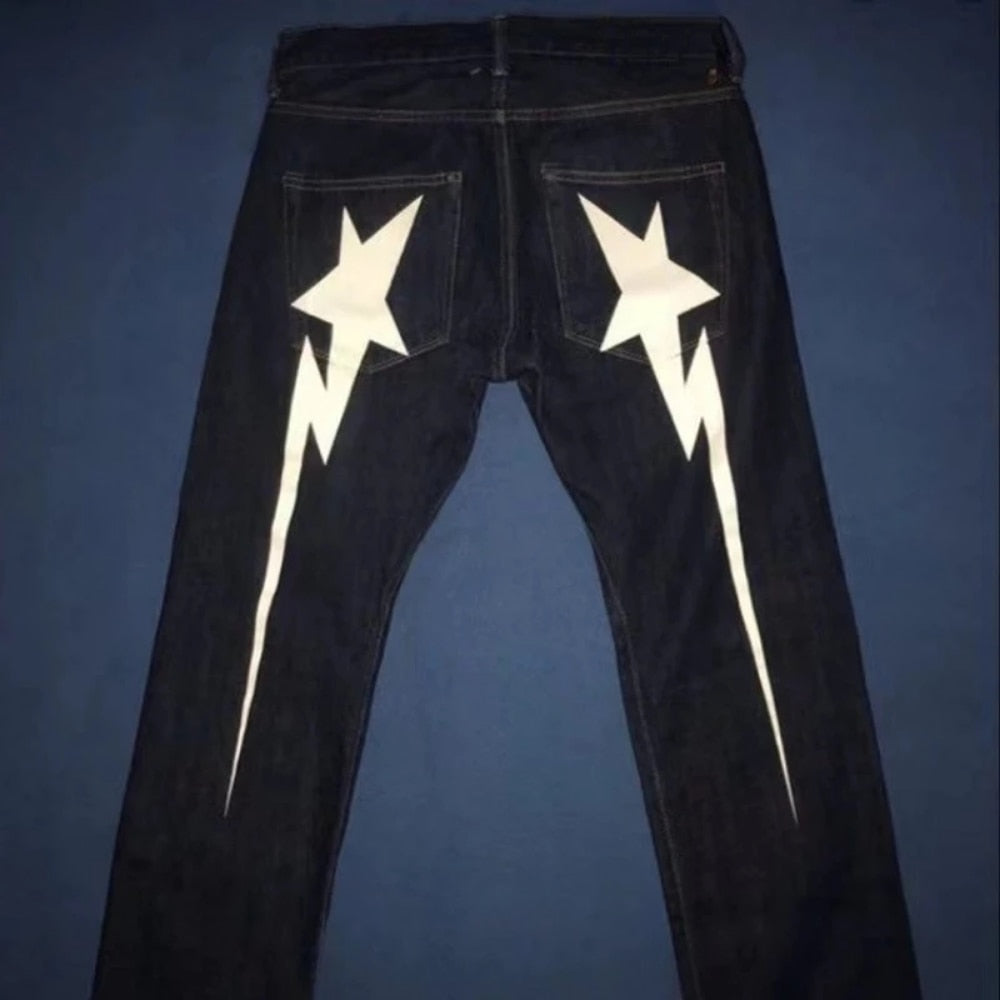 Jeans Homme Style Y2K Streetwear - Motif étoiles Et Déchirures - Denim Extensible - Coupe Droite - Tailles 29 à 38