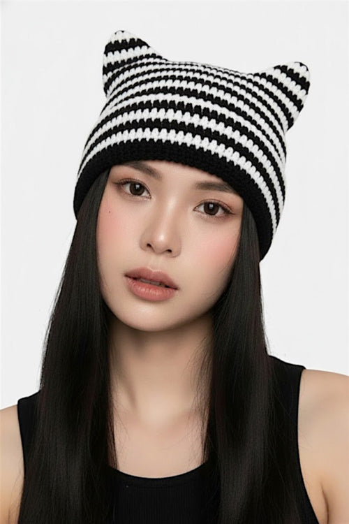 Bonnet chat crochet - y2k streetwear