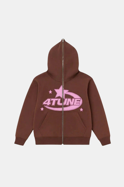 Brown Full-Zip Hoodie | Y2K Streetwear – y2k streetwear