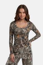 Camo long sleeve crop top - y2k streetwear