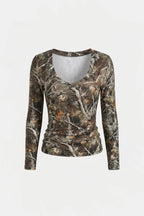 Camo long sleeve crop top - y2k streetwear