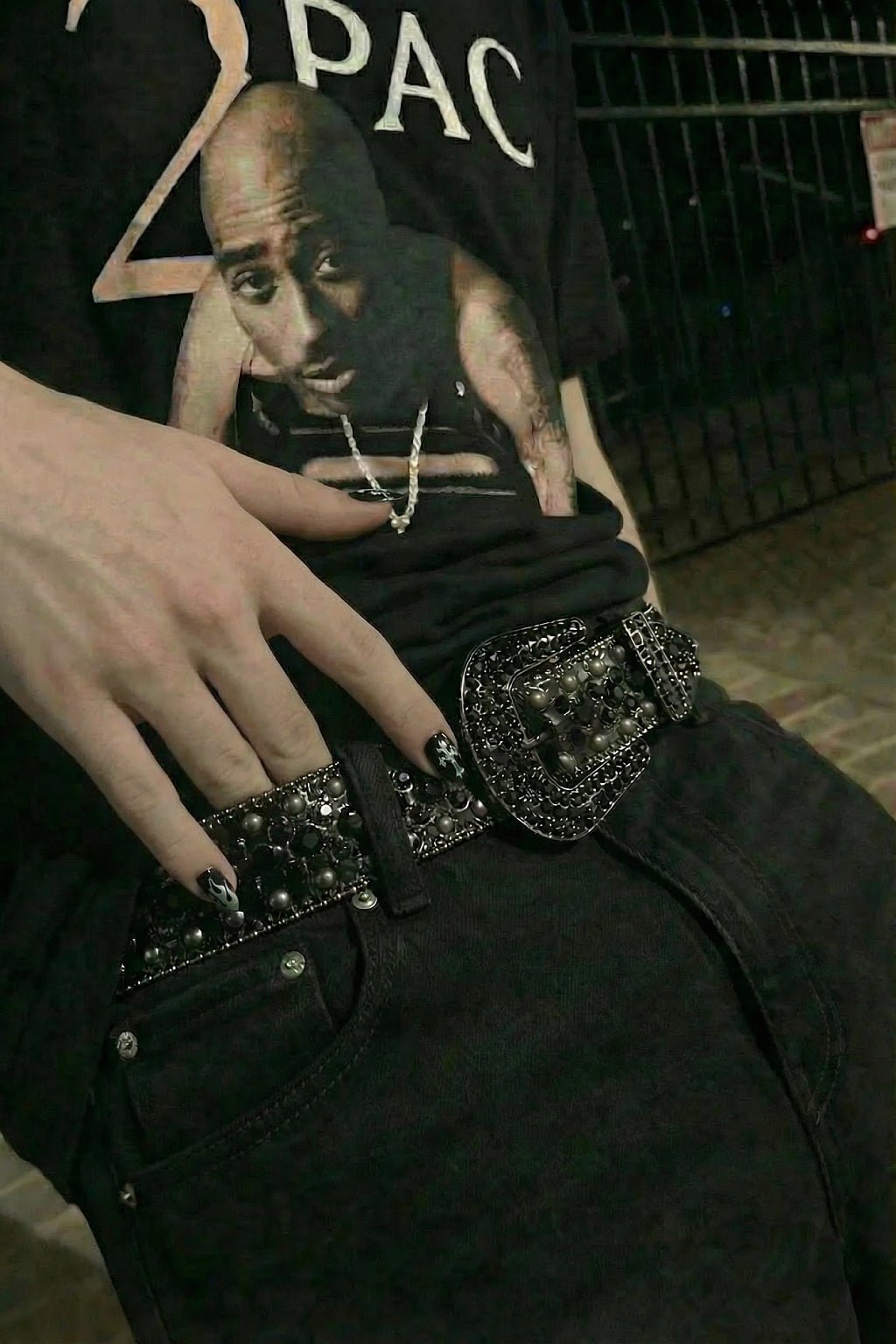 Ceinture strass noir - y2k streetwear