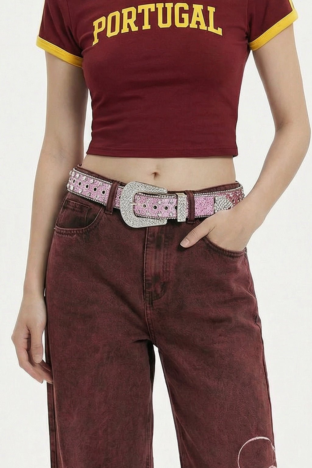 Ceinture strass rose - y2k streetwear