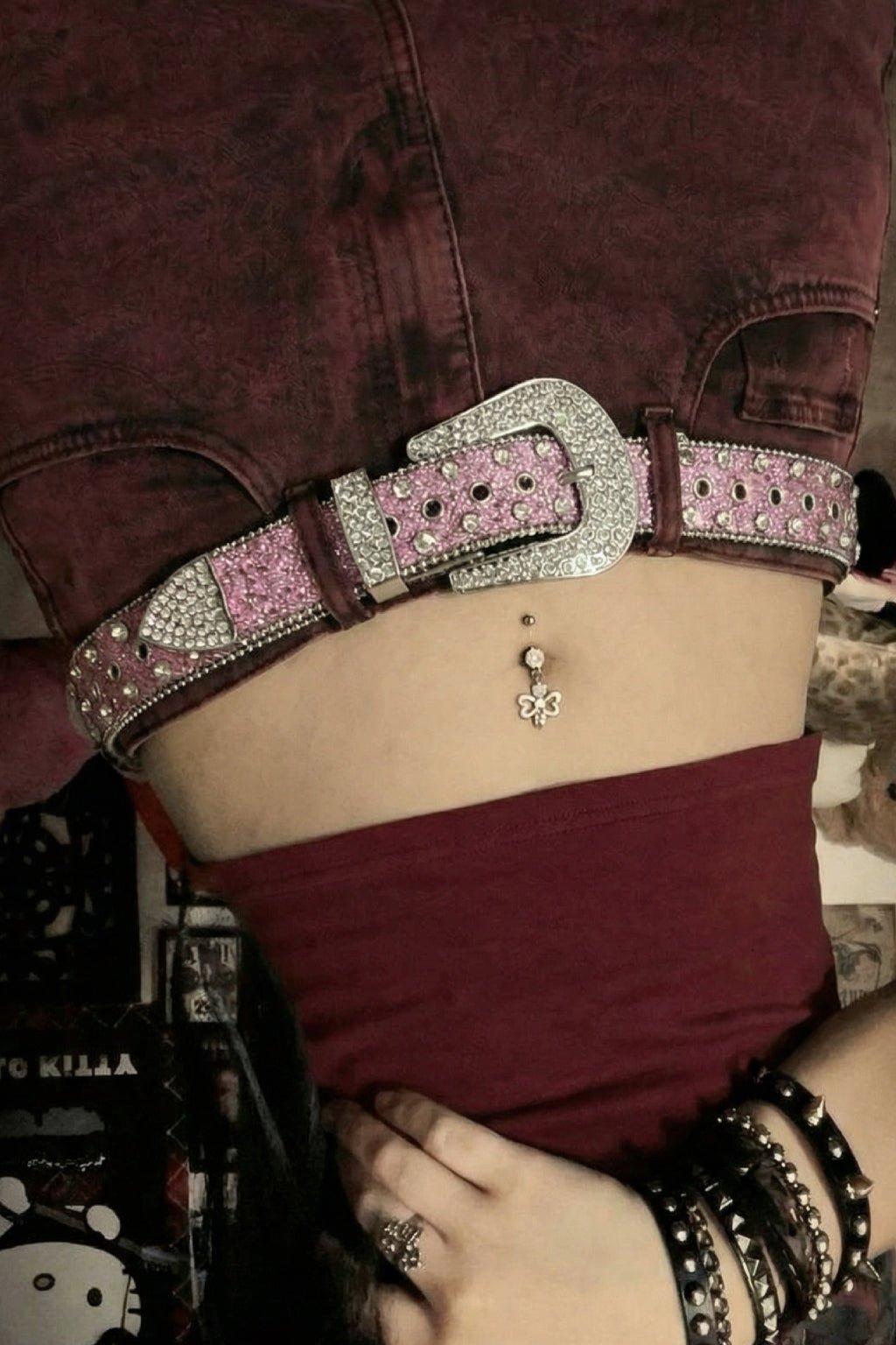 Ceinture strass rose - y2k streetwear