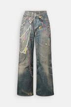 Chain print jeans - y2k streetwear