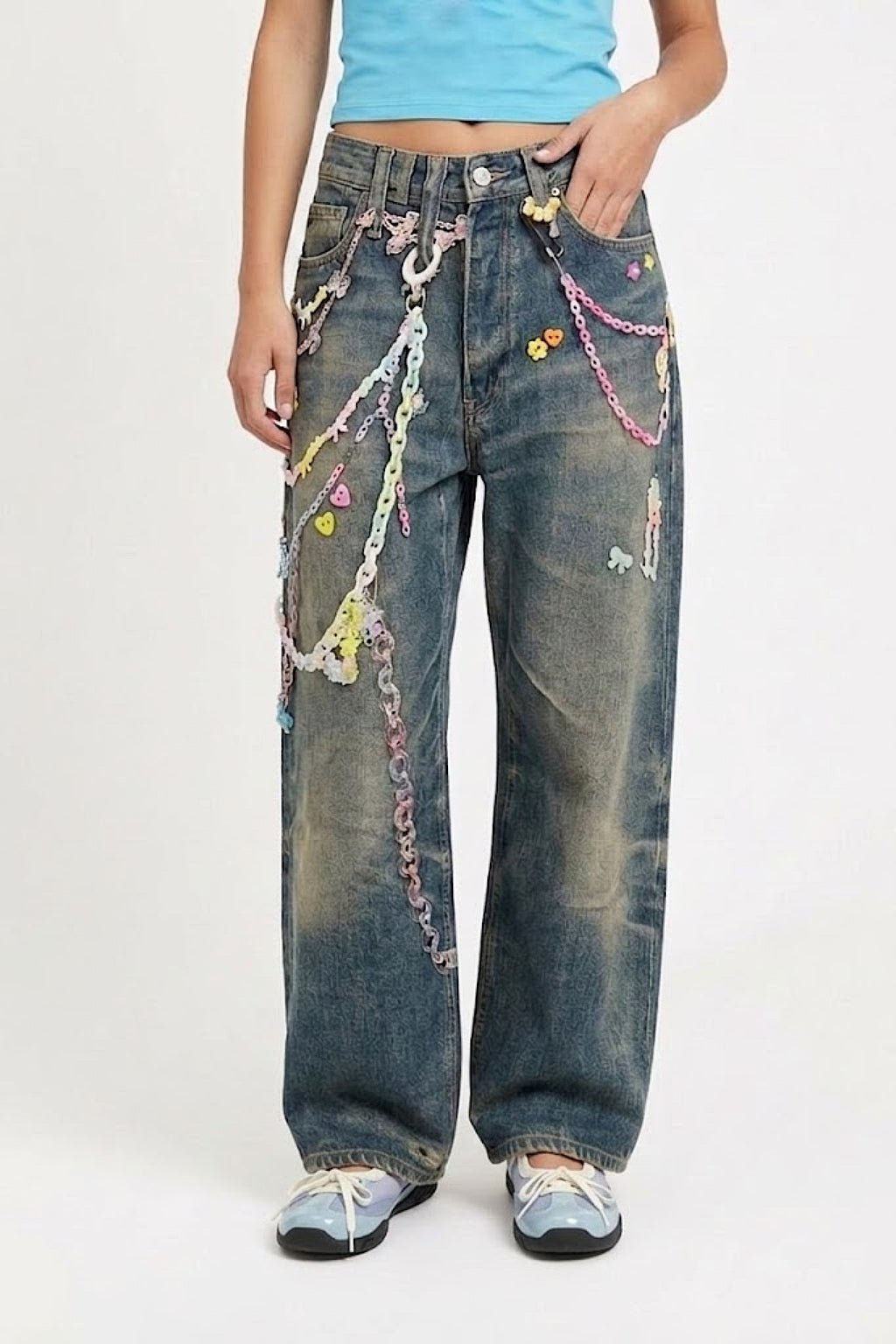 Chain print jeans - y2k streetwear
