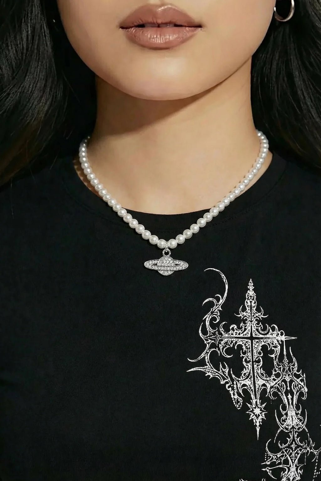 Collier planete et perle - y2k streetwear