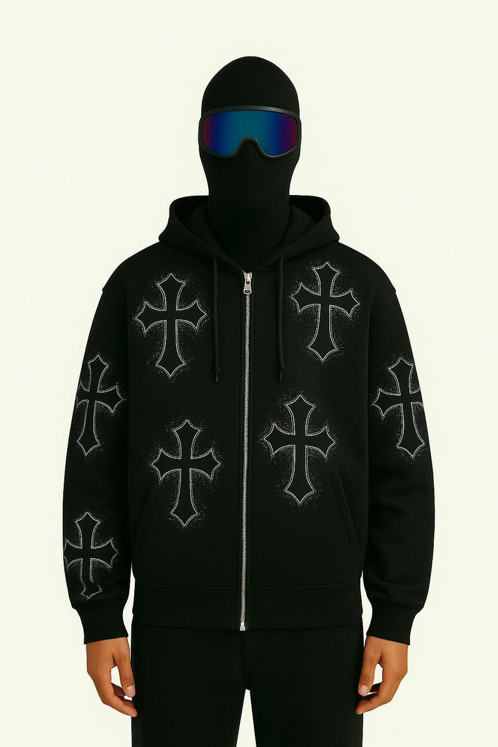 Rhinestone cross hoodie | Y2K Streetwear | y2k streetwear