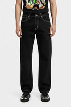 Jean noir couture blanche - y2k streetwear