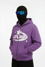 Purple full zip hoodie - y2k streetwear