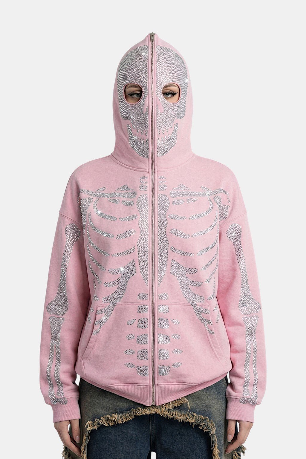 Rhinestone skeleton hoodie - y2k streetwear