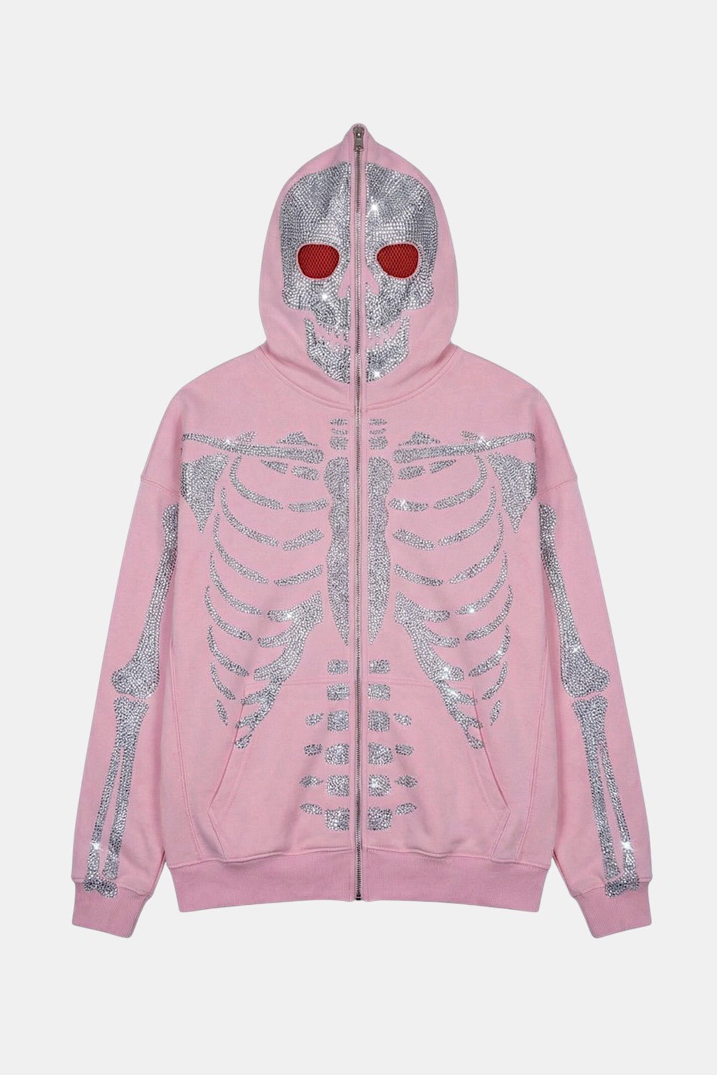 Rhinestone skeleton hoodie - y2k streetwear
