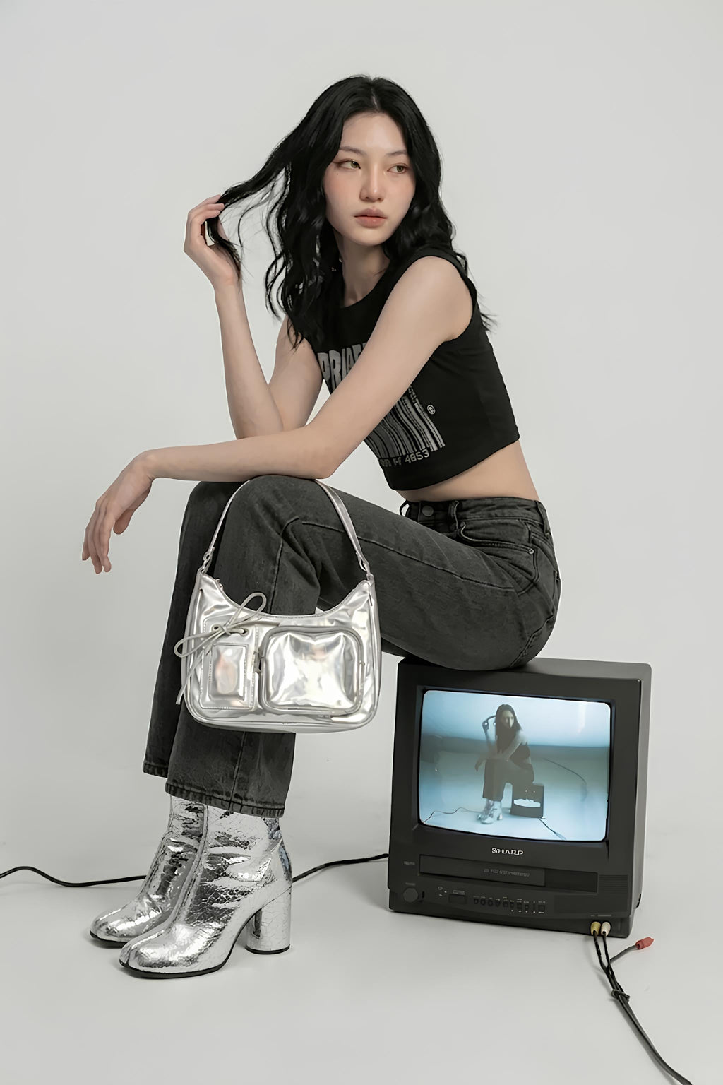 Sac a main empiecement transparent - y2k streetwear