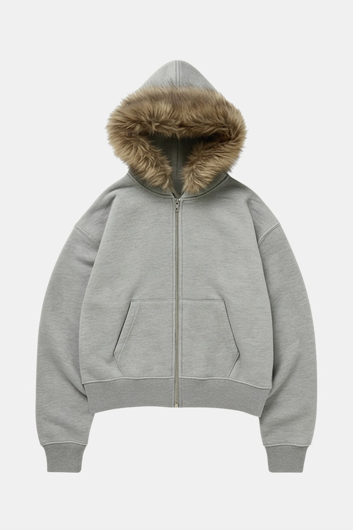 Fur hooded sweatshirt | Y2K Streetwear | y2k streetwear