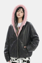 Veste cuir fourrure - y2k streetwear
