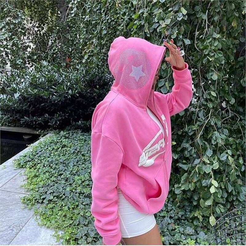 Pink full zip hoodie | Y2K Streetwear | y2k streetwear